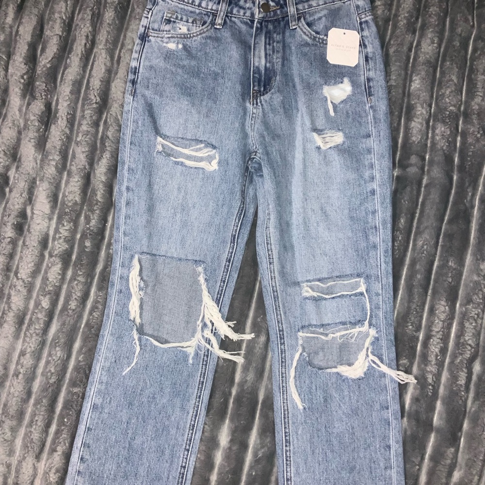 Altar'd State Blue Straight Leg Distressed Jeans NWT